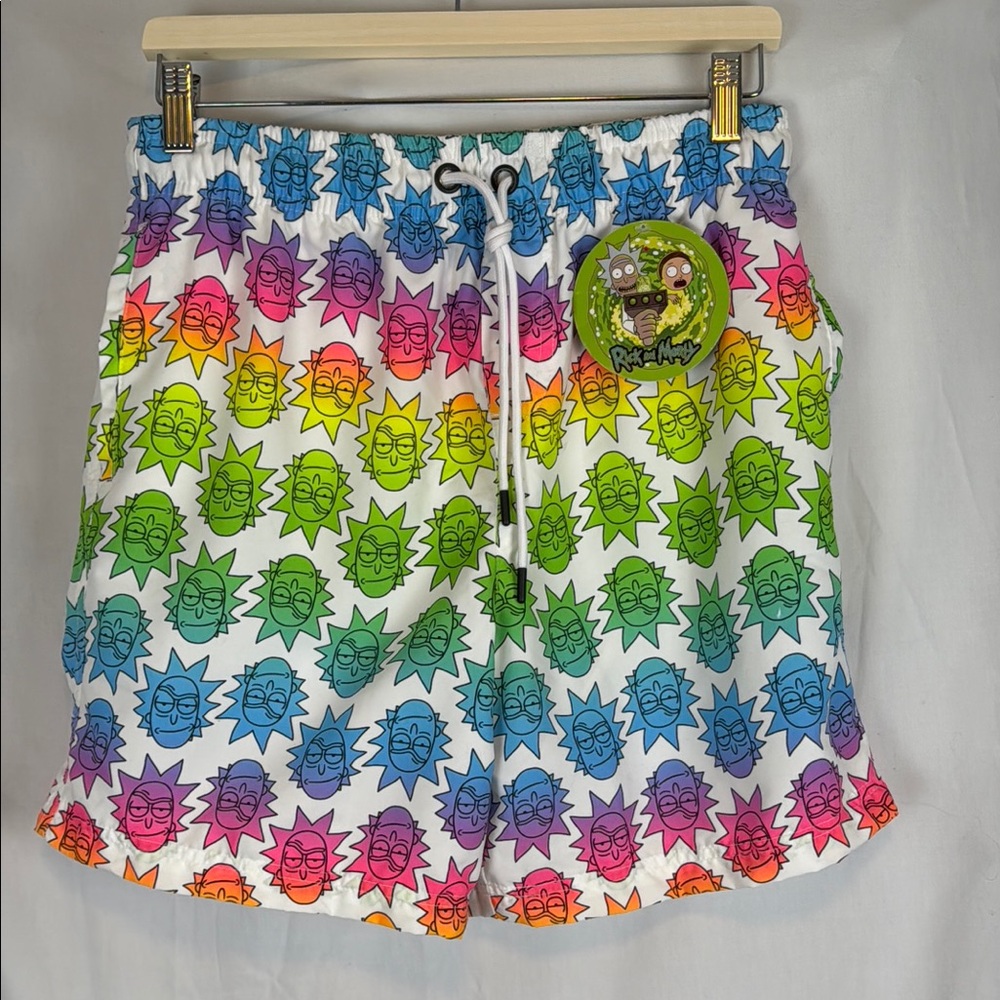 Men's Rick and Morty Swim Trunk Shorts with Mesh Interior Size Medium NWT